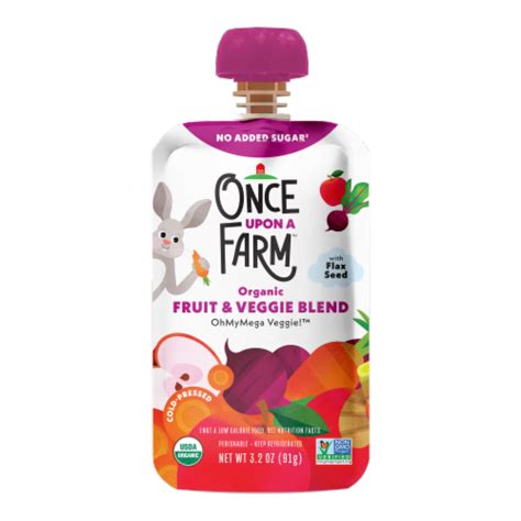 Once upon a farm pouches - Vitamin B6 0.1mg 20%. Vitamin K 2mcg 6%. Magnesium 11mg 15%. *. The % Daily Value tells you how much a nutrient in a serving of food contributes to a daily diet. 1,000 calories a day is used for general nutrition advice. Ingredients: Apple*, Banana*, Kale*, Hemp Seed*, *Organic. Only the Best For Your Little Ones.